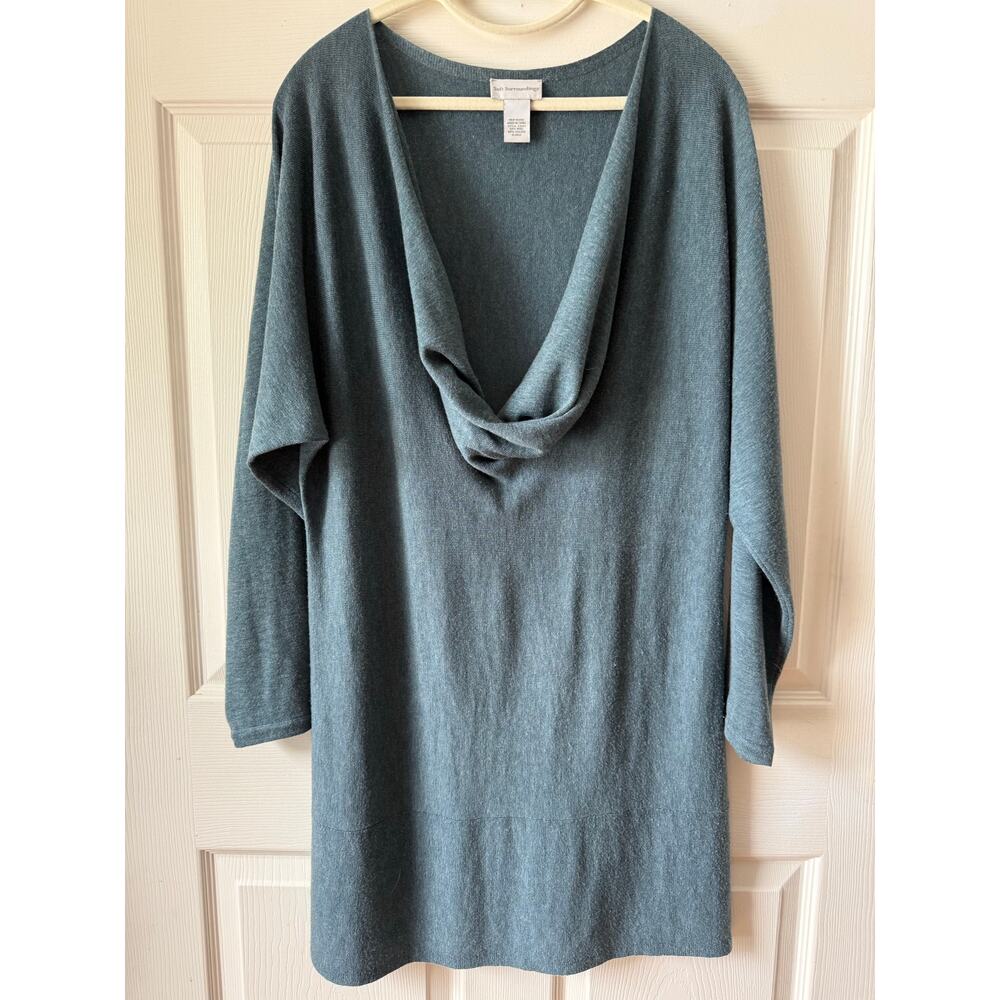 Soft Surroundings Wool Viscose Blend Cowl Neck Light Sweater Dress Teal Blue XL